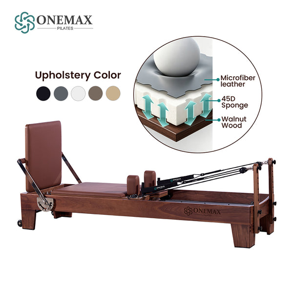 ONEMAX REFORMER Premium Solid Walnut Wood Pilates Reformer Machine Professional Pilates Equipment for Home Gym & Studio