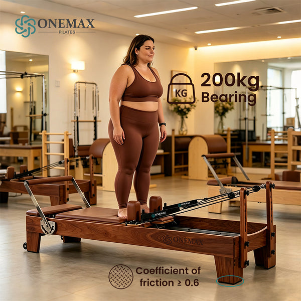 ONEMAX REFORMER Premium Solid Walnut Wood Pilates Reformer Machine Professional Pilates Equipment for Home Gym & Studio