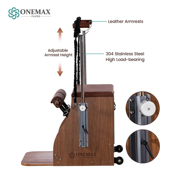 ONEMAX REFORMER Solid Walnut Wood Pilates Wunda Chair Commercial Grade Pilates Chair for Studio & Home Gym