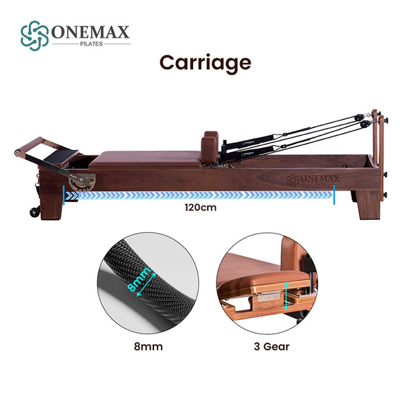 ONEMAX REFORMER Premium Solid Walnut Wood Pilates Reformer Machine Professional Pilates Equipment for Home Gym & Studio