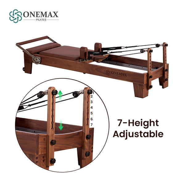 ONEMAX REFORMER Premium Solid Walnut Wood Pilates Reformer Machine Professional Pilates Equipment for Home Gym & Studio