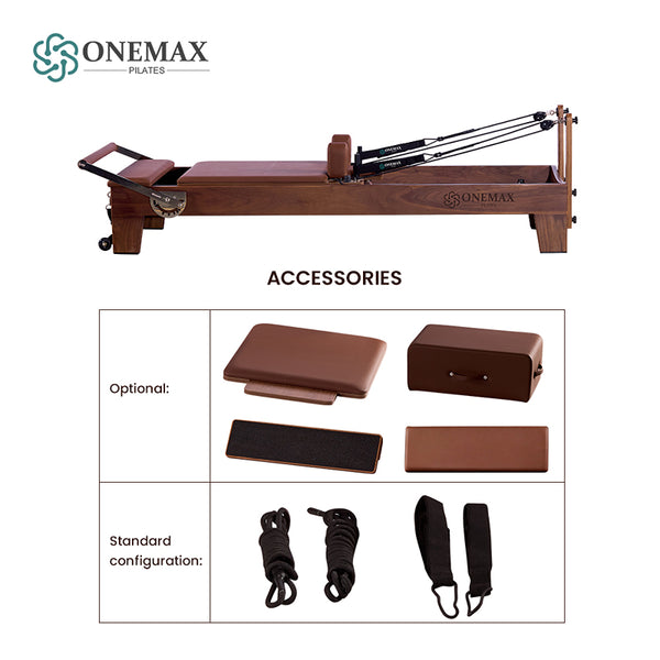 ONEMAX REFORMER Premium Solid Walnut Wood Pilates Reformer Machine Professional Pilates Equipment for Home Gym & Studio