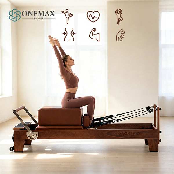 ONEMAX REFORMER Premium Solid Walnut Wood Pilates Reformer Machine Professional Pilates Equipment for Home Gym & Studio