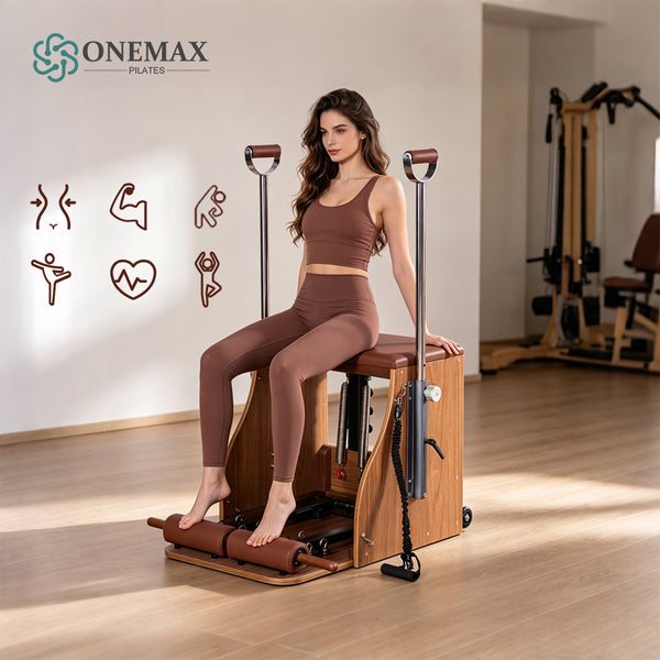 ONEMAX REFORMER Solid Walnut Wood Pilates Wunda Chair Commercial Grade Pilates Chair for Studio & Home Gym