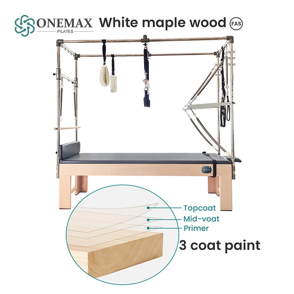 ONEMAX Professional Equipment Reformer Machine White Maple Wood Pilates Trapeze Table Cadillac bed